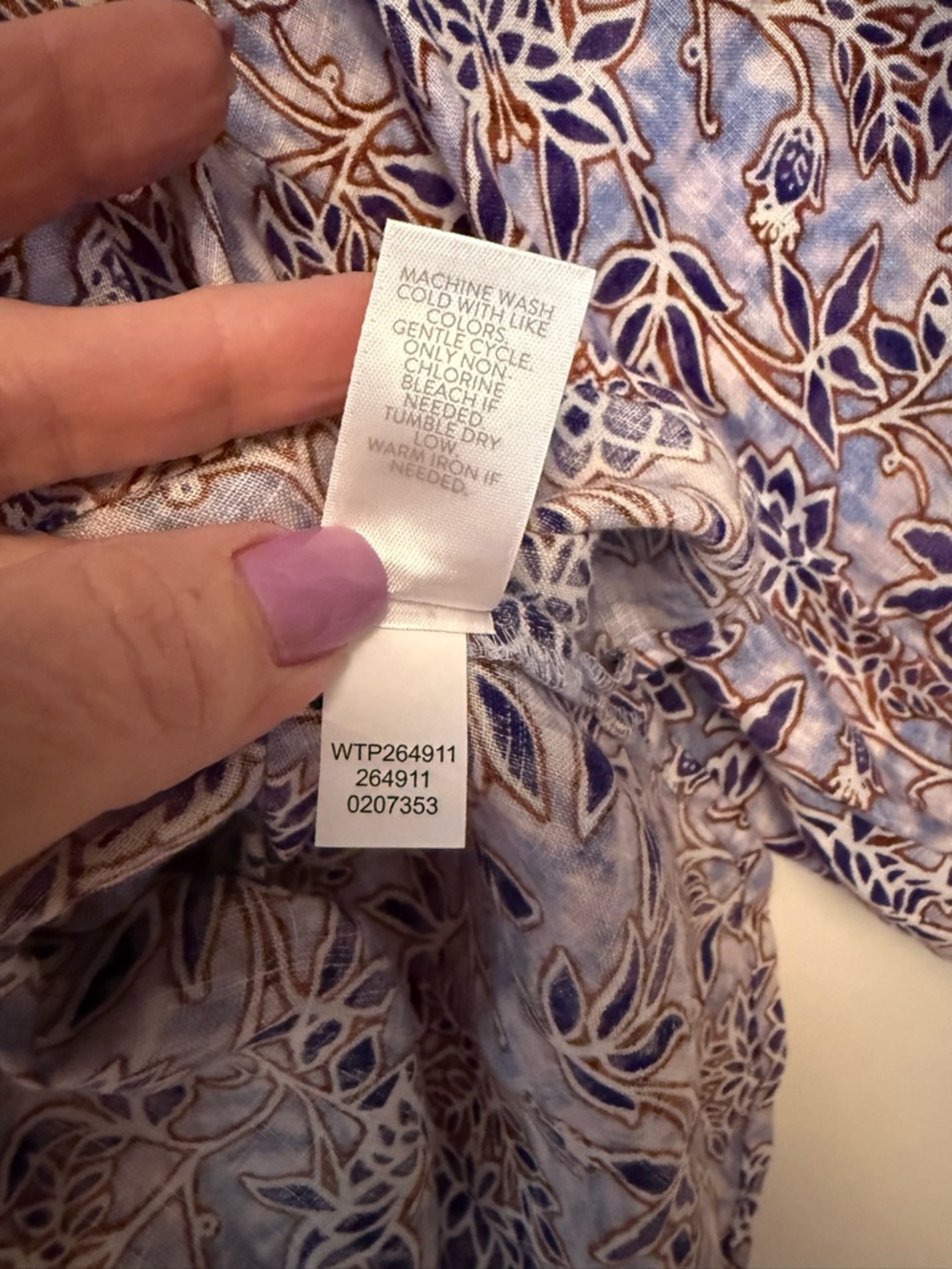 J. Jill Love Linen Lightweight Floral Peasant Top- Blue & Brown, XL - Picture 5 of 8